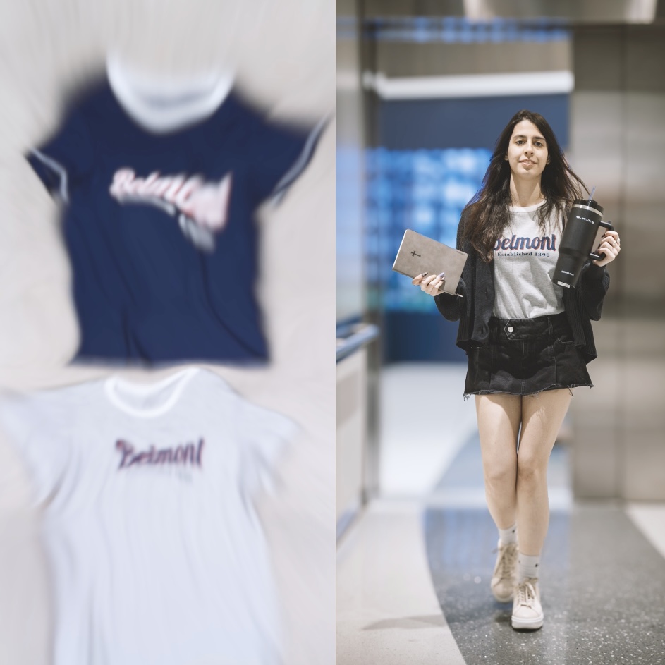 Vertically split photo showcasing women's ringer tees on the left and a woman wearing one on the right. Click to view Instagram post